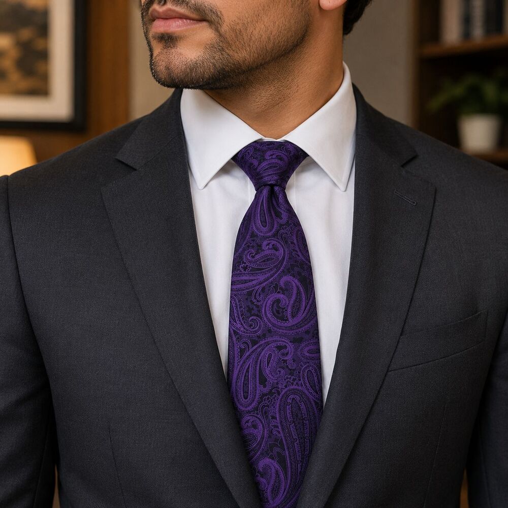 Nicole Miller New York Tie Mens One Size Purple Silk Paisley Necktie Formal